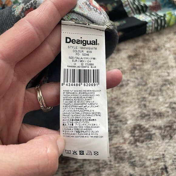 Desigual Sheer Chiffon Colorful Print Blouse Sz M Spain Boho Tribal Aztec Bishop - Picture 6 of 11